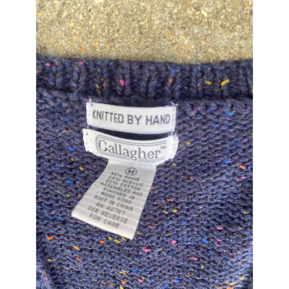 Vintage Gallagher Women M Grandpa Cardigan Sweater Button Argyle Blue - Picture 3 of 4